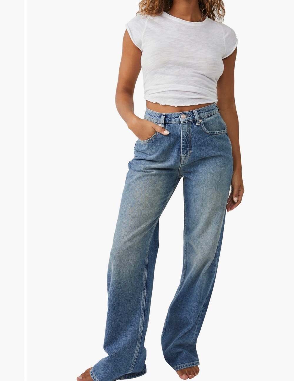 NWOT Free People Tinsley Baggy High Rise Straight Leg Jeans, 29